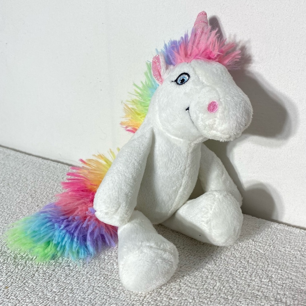 5/$35 Kinder Surprise White Plush Unicorn Toy With Rainbow Mane & Tail
